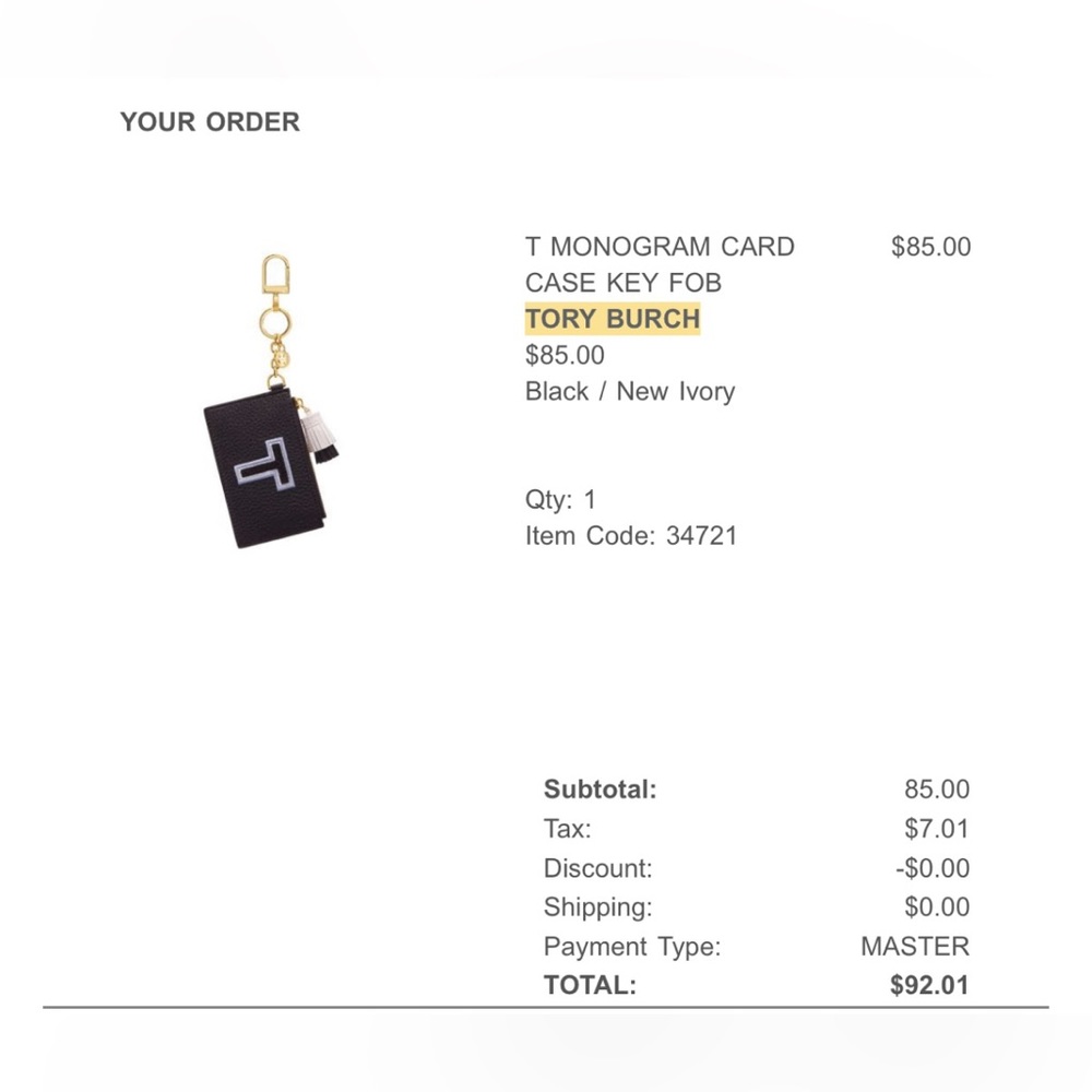 Tory Burch T MONOGRAM CARD CASE KEY FOB